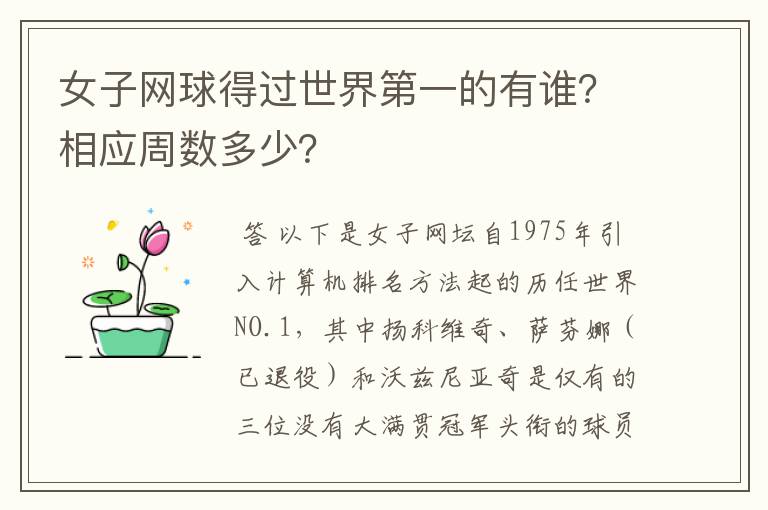 女子网球得过世界第一的有谁?相应周数多少?