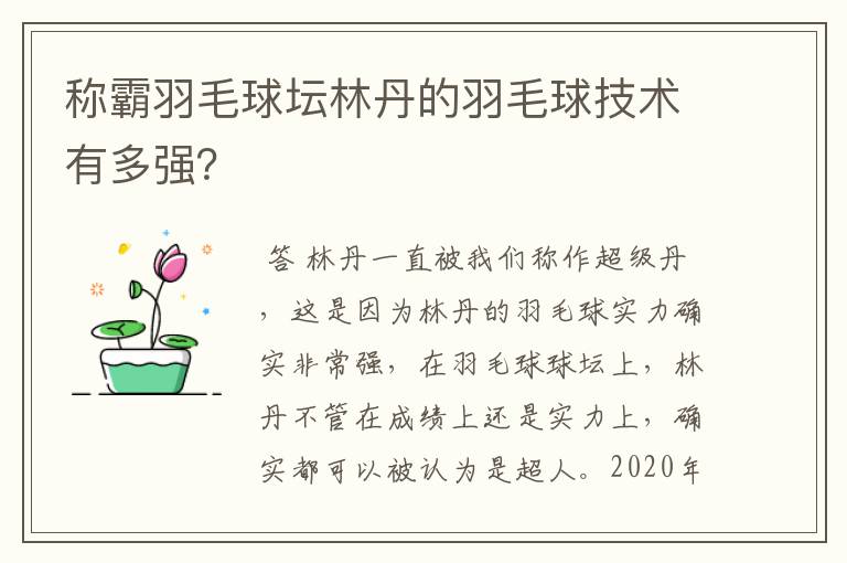 称霸羽毛球坛林丹的羽毛球技术有多强?
