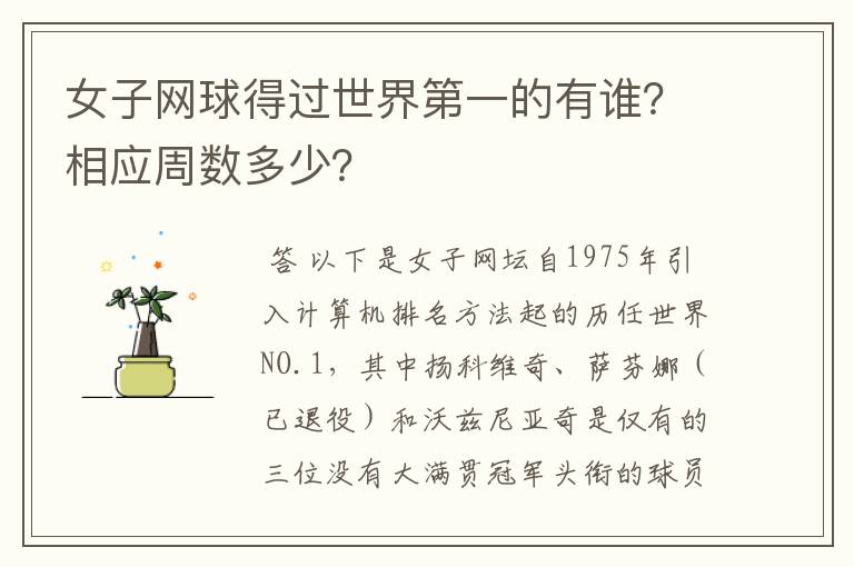 女子网球得过世界第一的有谁?相应周数多少?