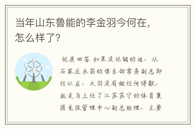 当年山东鲁能的李金羽今何在,怎么样了?