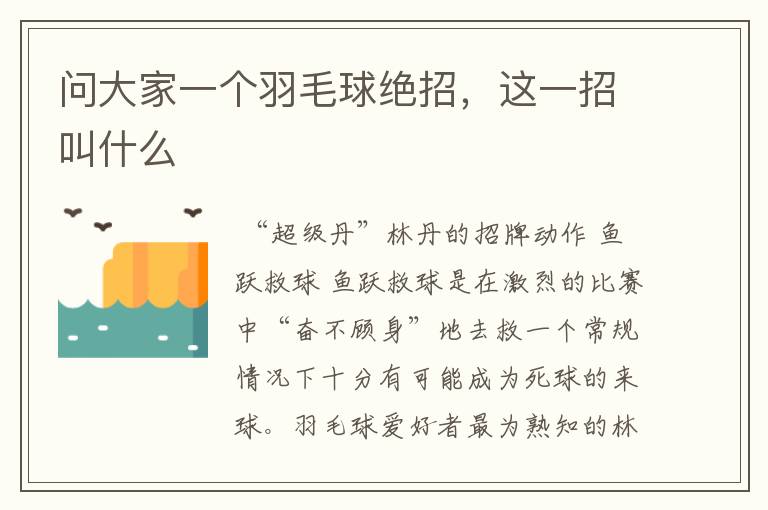 问大家一个羽毛球绝招,这一招叫什么