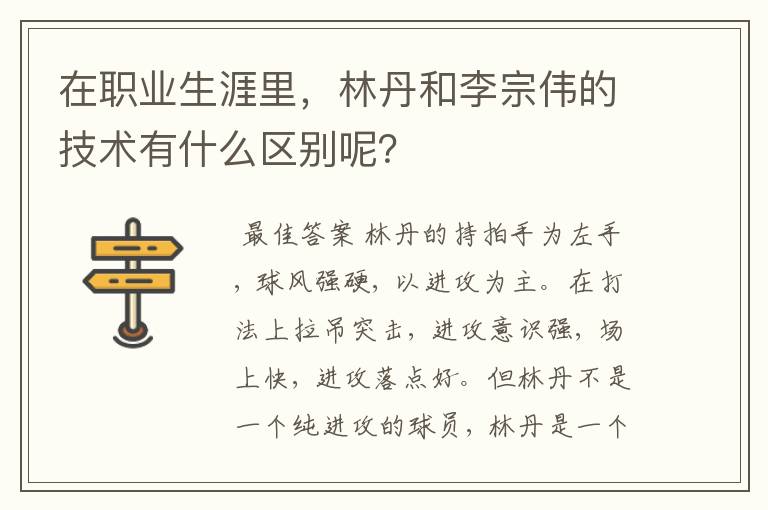 在职业生涯里,林丹和李宗伟的技术有什么区别呢?