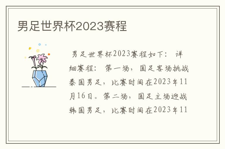 男足世界杯2023赛程