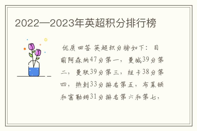 2022—2023年英超积分排行榜