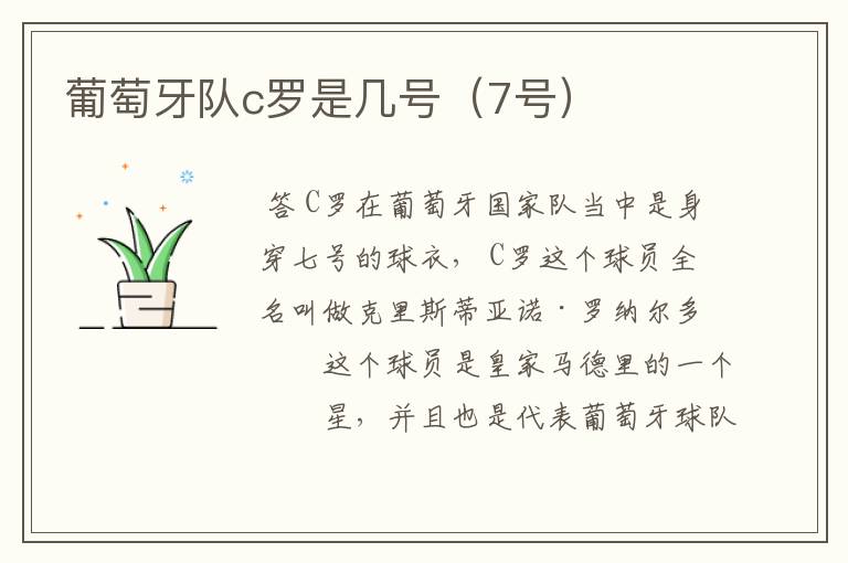 葡萄牙队c罗是几号(7号)