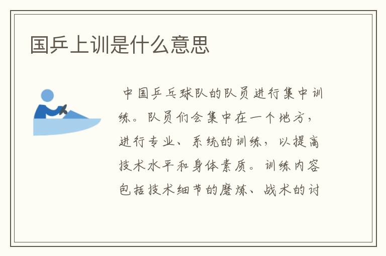国乒上训是什么意思