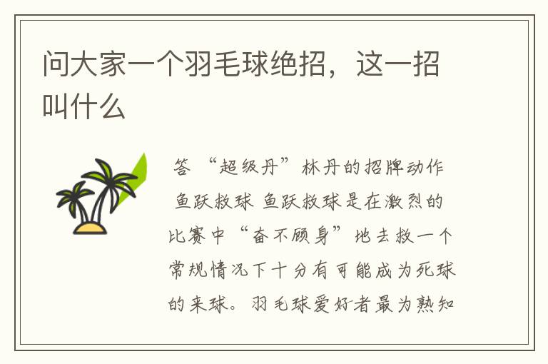 问大家一个羽毛球绝招,这一招叫什么