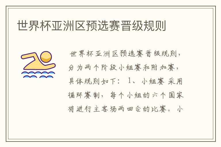 世界杯亚洲区预选赛晋级规则