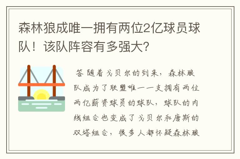 森林狼成唯一拥有两位2亿球员球队!该队阵容有多强大?