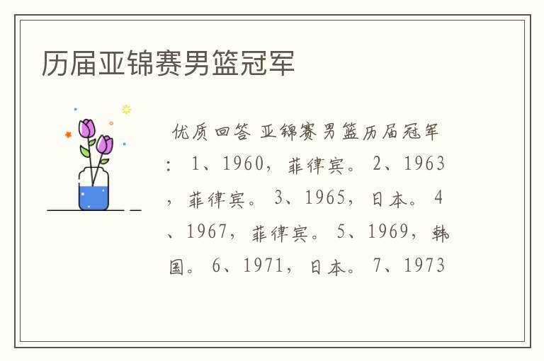 历届亚锦赛男篮冠军