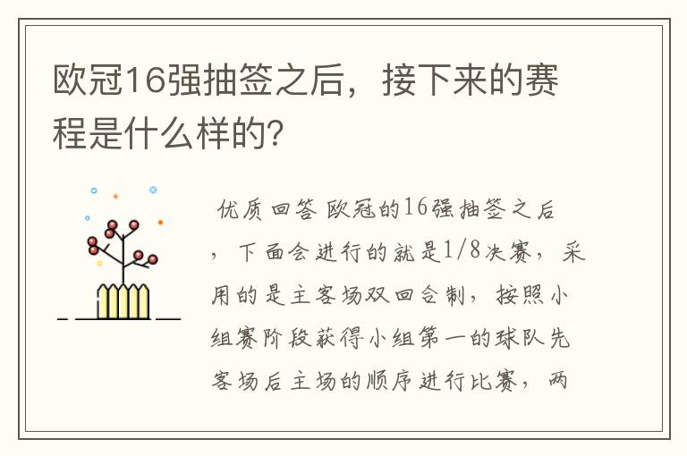欧冠16强抽签之后,接下来的赛程是什么样的?