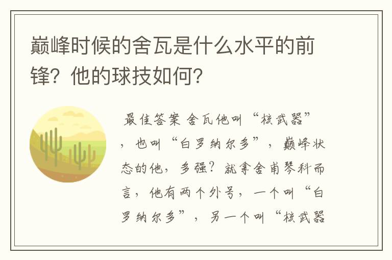 巅峰时候的舍瓦是什么水平的前锋?他的球技如何?