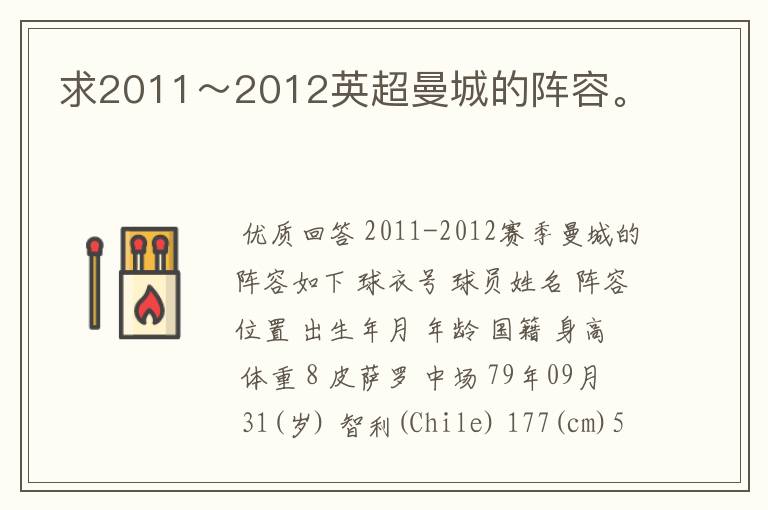 求2011~2012英超曼城的阵容。