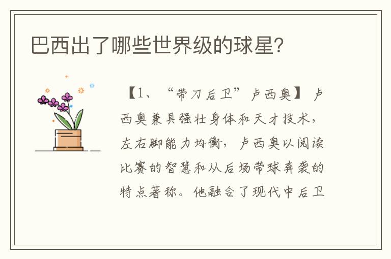 巴西出了哪些世界级的球星?