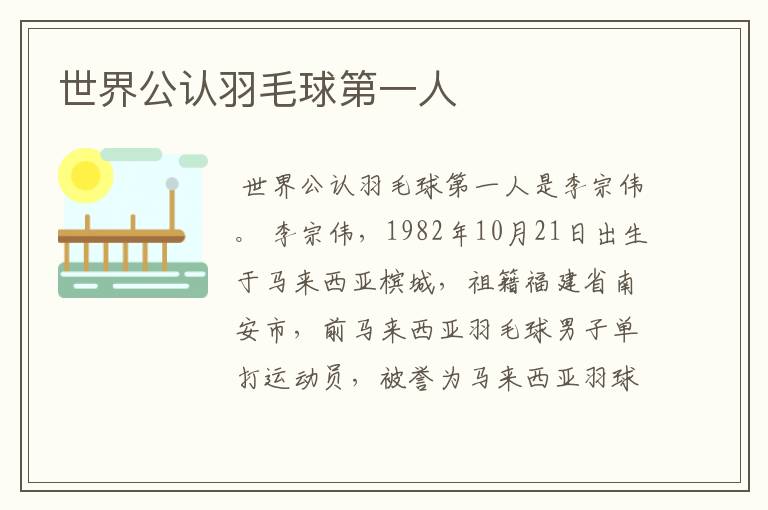 世界公认羽毛球第一人