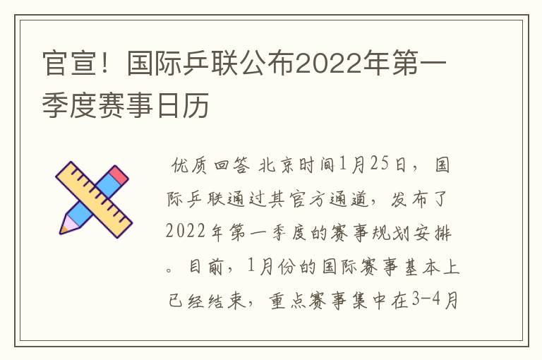 官宣!国际乒联公布2022年第一季度赛事日历