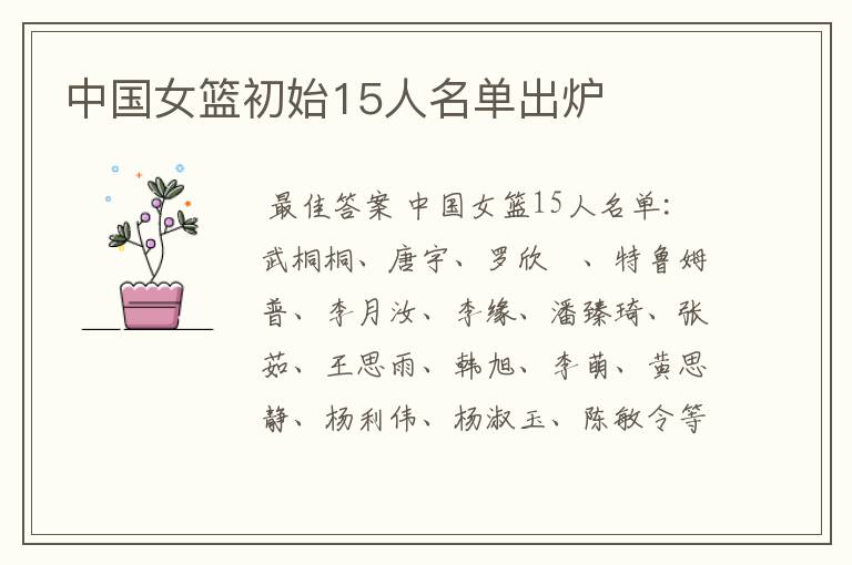中国女篮初始15人名单出炉