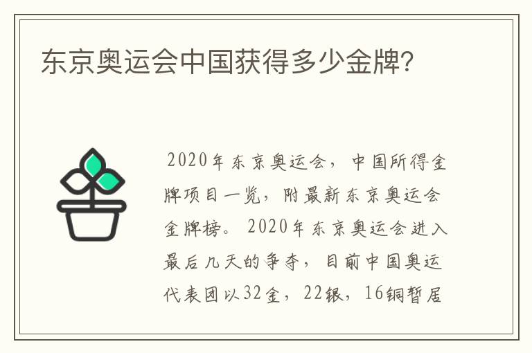东京奥运会中国获得多少金牌?