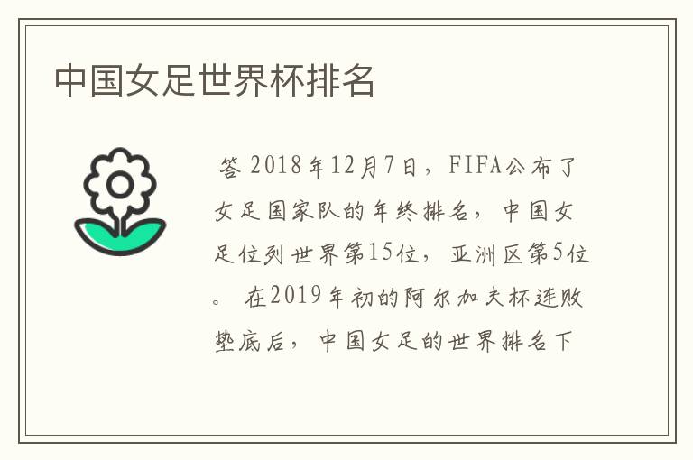 中国女足世界杯排名