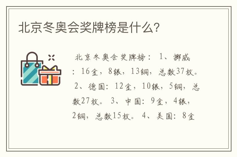 北京冬奥会奖牌榜是什么?