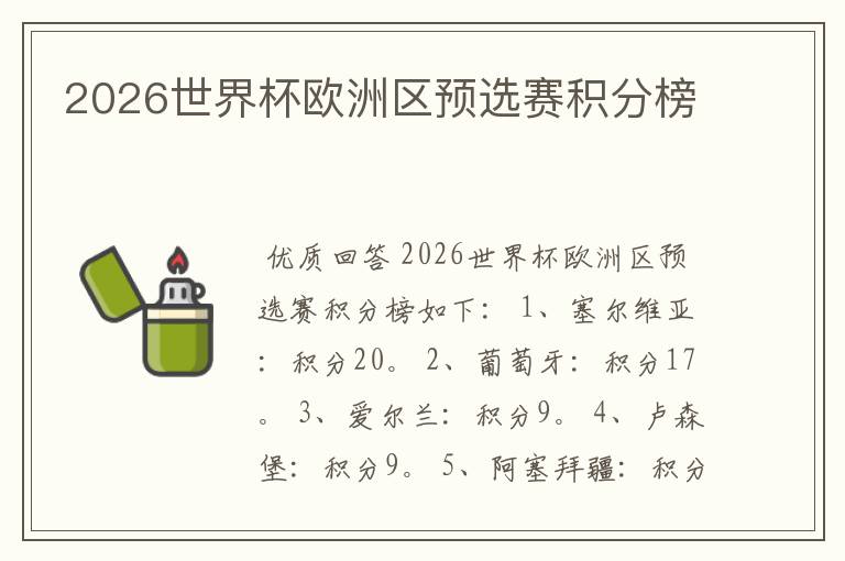 2026世界杯欧洲区预选赛积分榜