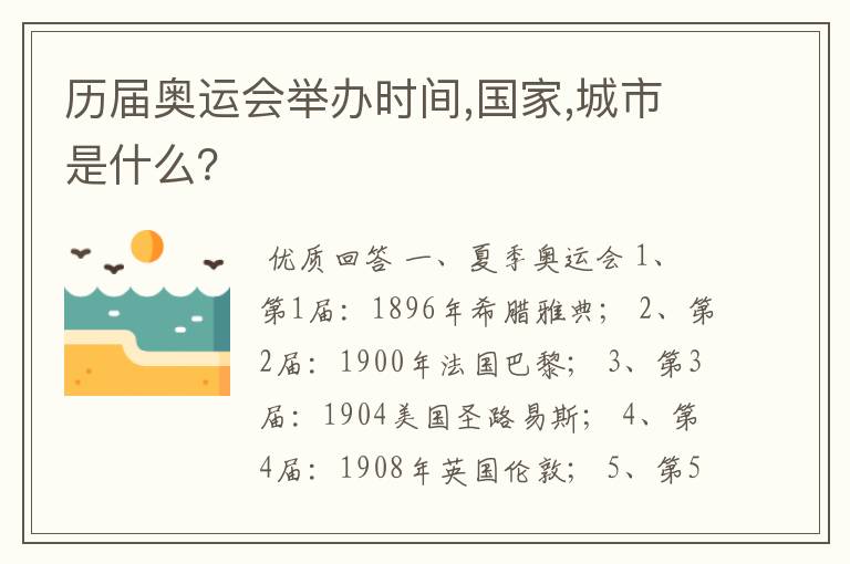 历届奥运会举办时间,国家,城市是什么?