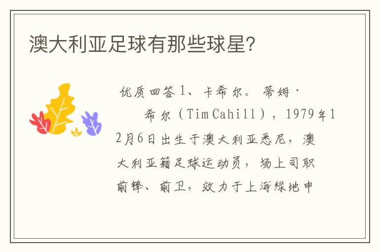 澳大利亚足球有那些球星?