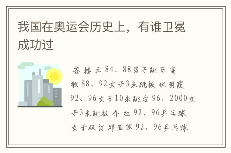 我国在奥运会历史上,有谁卫冕成功过
