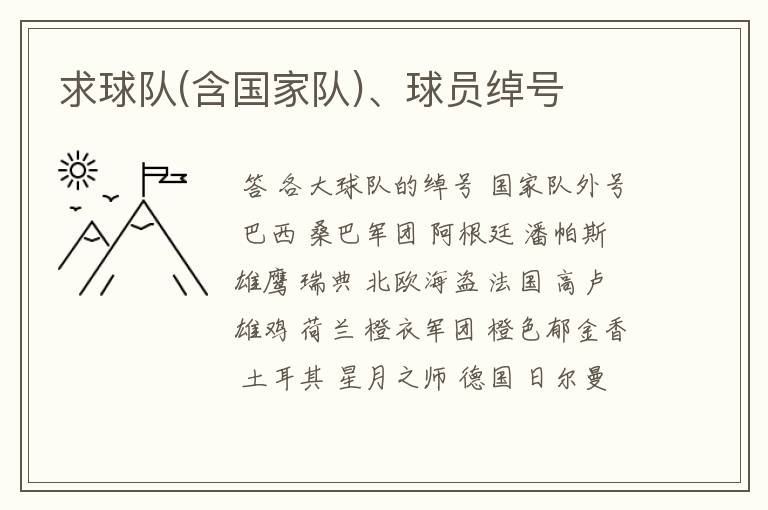 求球队(含国家队)、球员绰号