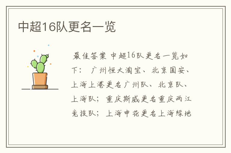 中超16队更名一览