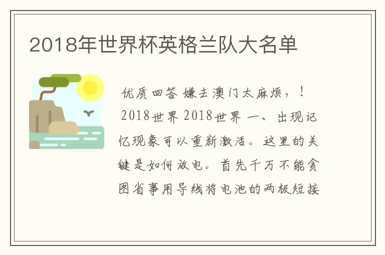 2018年世界杯英格兰队大名单