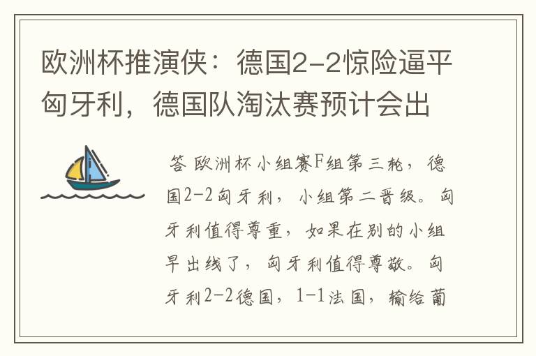 欧洲杯推演侠:德国2-2惊险逼平匈牙利,德国队淘汰赛预计会出局