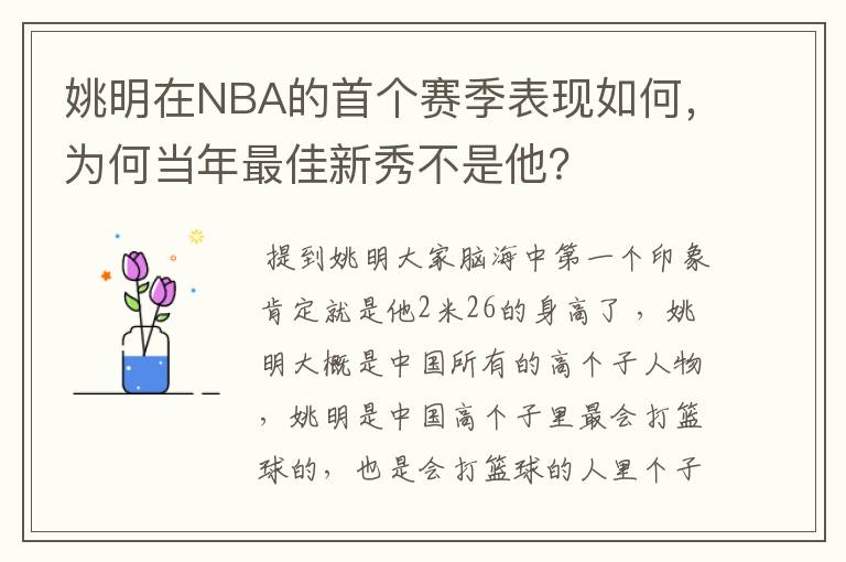 姚明在NBA的首个赛季表现如何,为何当年最佳新秀不是他?