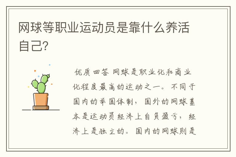 网球等职业运动员是靠什么养活自己?