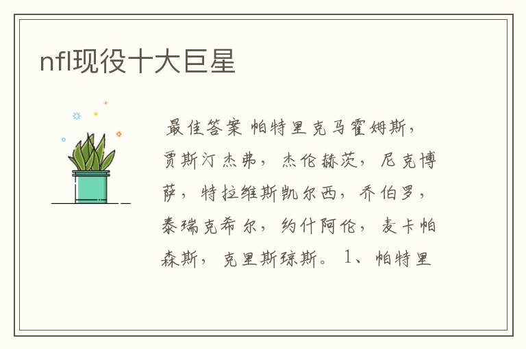 nfl现役十大巨星
