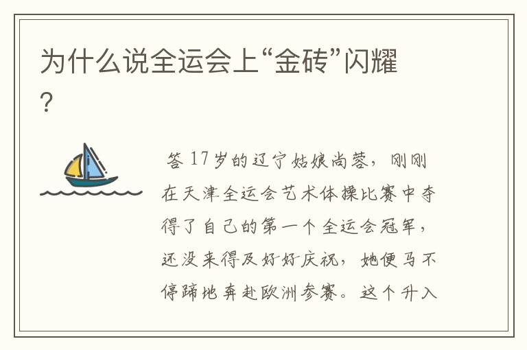 为什么说全运会上“金砖”闪耀?