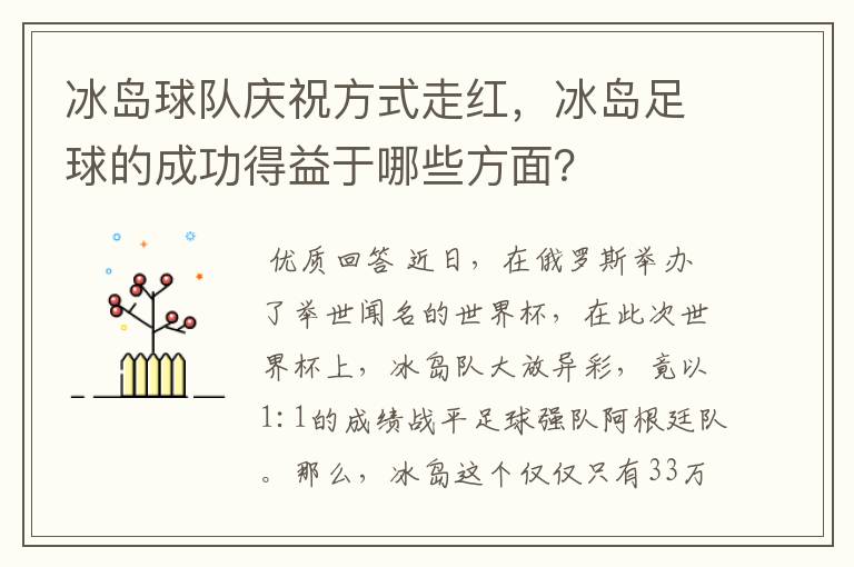 冰岛球队庆祝方式走红,冰岛足球的成功得益于哪些方面?