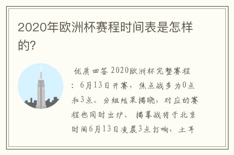 2020年欧洲杯赛程时间表是怎样的?