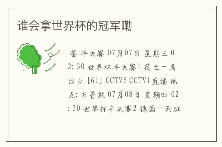 谁会拿世界杯的冠军嘞