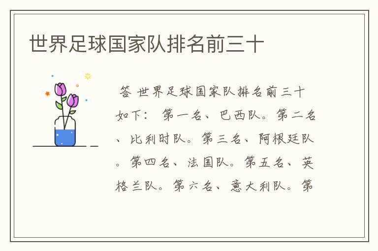 世界足球国家队排名前三十