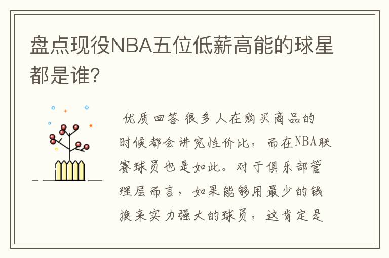 盘点现役NBA五位低薪高能的球星都是谁?