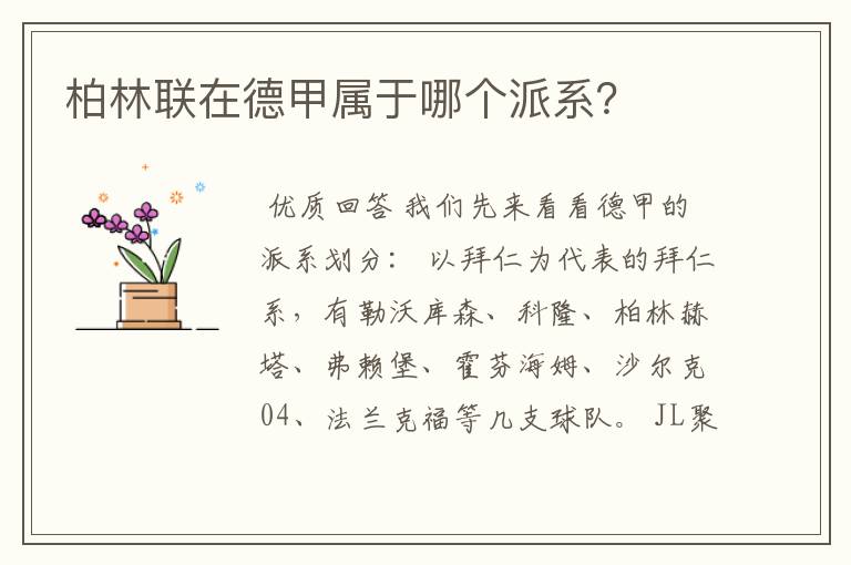 柏林联在德甲属于哪个派系?