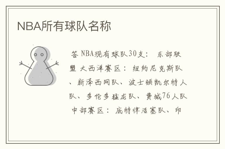 NBA所有球队名称