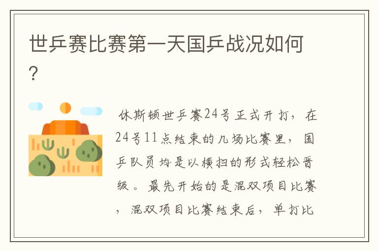世乒赛比赛第一天国乒战况如何?