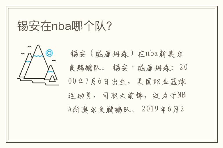 锡安在nba哪个队?