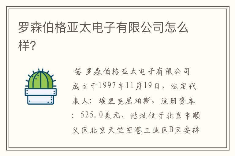 罗森伯格亚太电子有限公司怎么样?