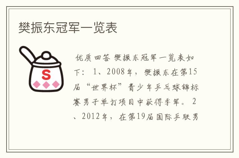 樊振东冠军一览表