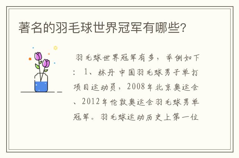 著名的羽毛球世界冠军有哪些?
