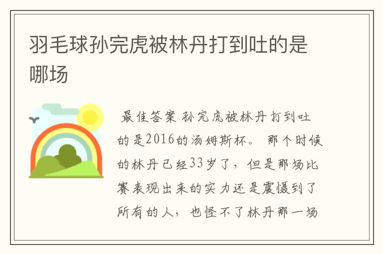羽毛球孙完虎被林丹打到吐的是哪场