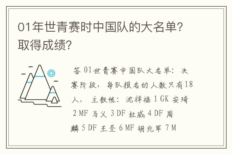 01年世青赛时中国队的大名单?取得成绩?